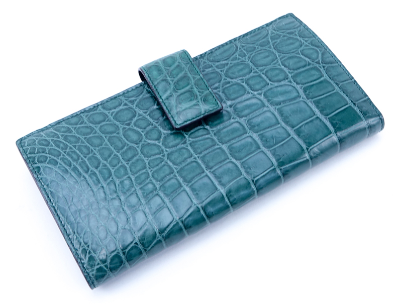 Gucci Green Matte Crocodile Continental Wallet.