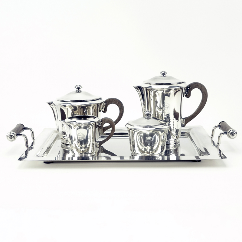Modernist German Silver Plate Five (5) Piece Coffee/Tea Service.