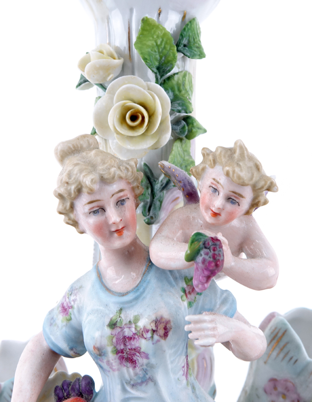 Large Vintage Dresden Figural Porcelain Compote.