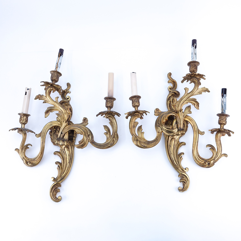 Pair of 19/20th Century  Louis XV Style Rococo Gilt Bronze Wall Sconces.