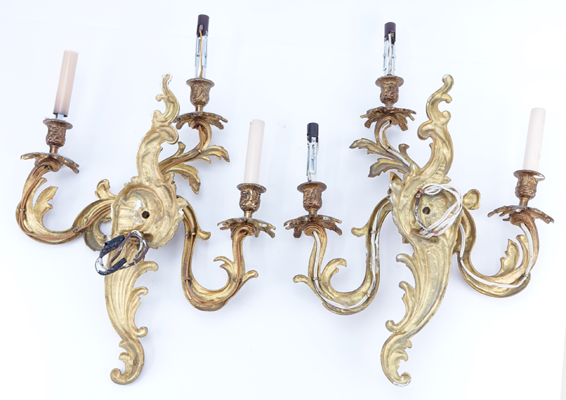Pair of 19/20th Century  Louis XV Style Rococo Gilt Bronze Wall Sconces.