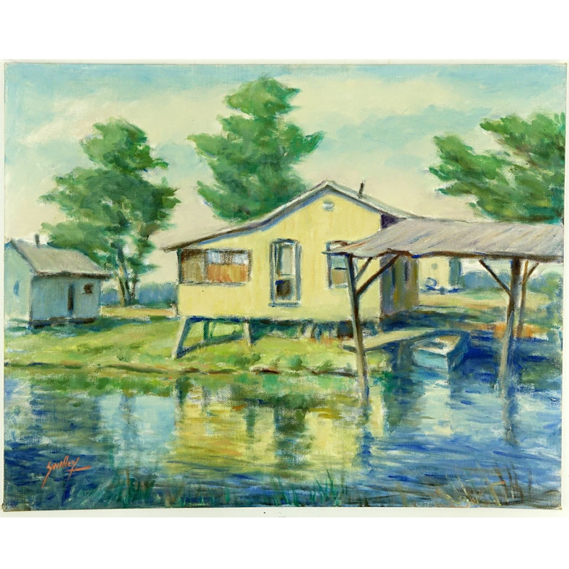 John Swalley, American  (1887-1976) Oil on Canvas Panel "House Near Creek, Ohio".