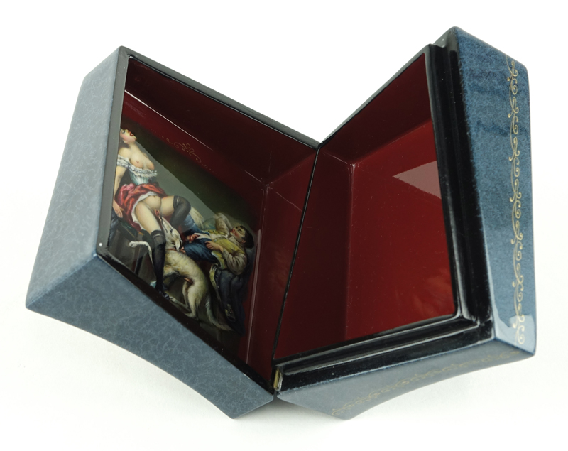 Erotic Russian Lacquer Papier Mache Box. 20th century.