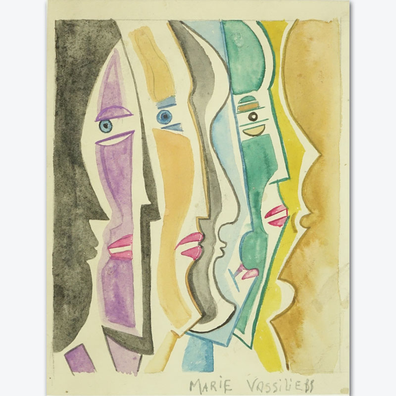 Marie Vassilieff, Russian (1884 - 1957) Watercolor on paper "Cubist Composition".