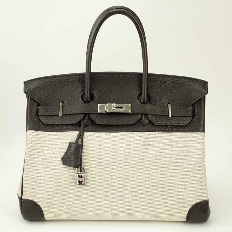 Hermès Togo Leather And Canvas Birkin Bag 35.