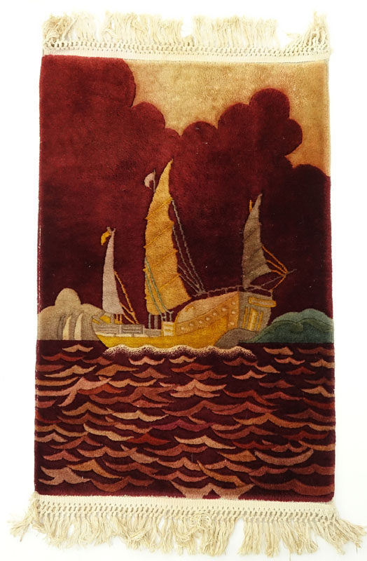 Circa 1920s Walter Nichols Nautical Scene Oriental Rug.