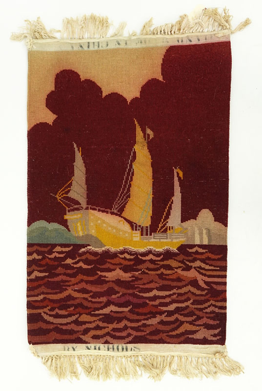 Circa 1920s Walter Nichols Nautical Scene Oriental Rug.