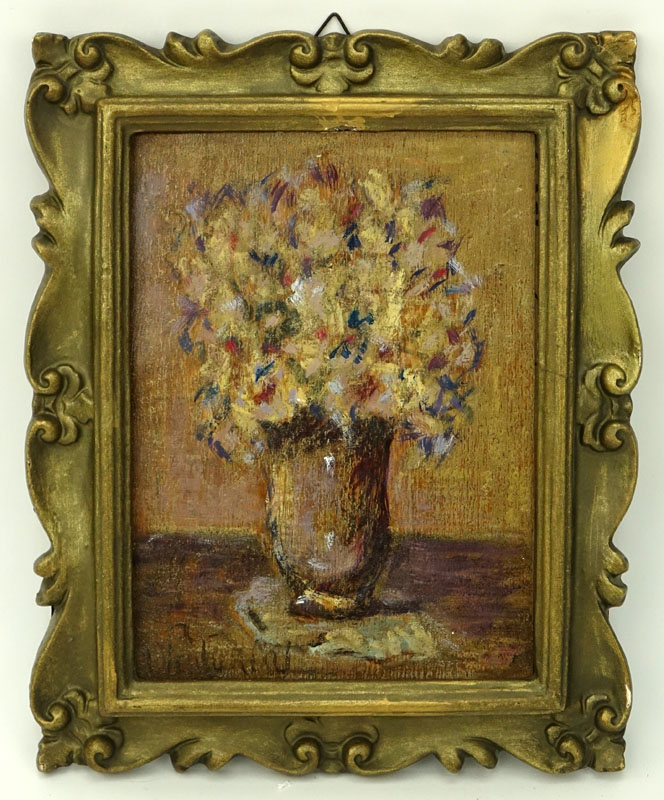 19th Century French Impressionist School Oil On Wood Panel "Still Life Of Flowers". 