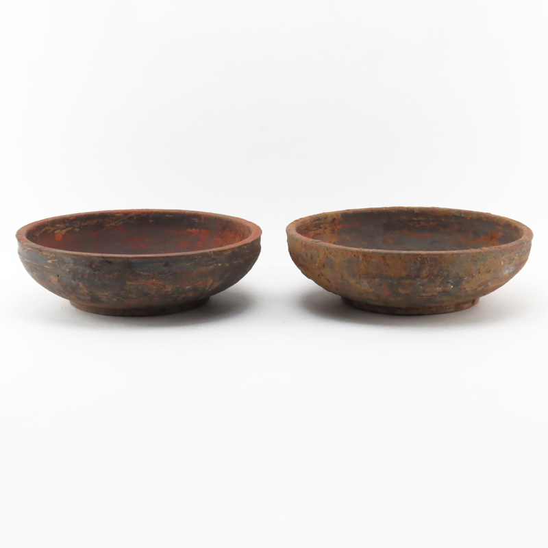 Pair of Chinese Polychrome Terracotta Bowls, Possibly Han Dynasty (206BC-220AD). 