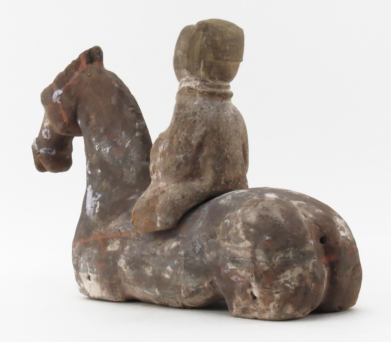 Chinese Terracotta Horse and Rider Figure Possibly Han Dynasty (206BC-220AD).