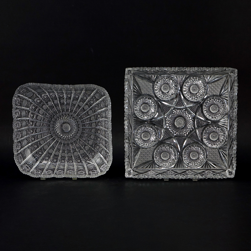 Two (2) Antique or Vintage  Brilliant Cut Glass Trays. A few nicks to edges on both trays.