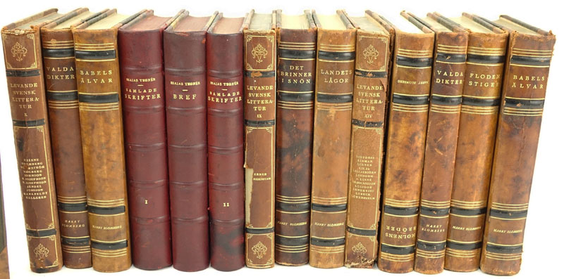 Lot of Fifteen (15) Antique Leather Bound Hardcover Books. Scandinavian Titles.