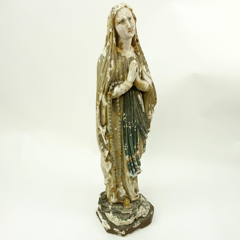 Old Polychrome Plaster Virgin Mary Idol.