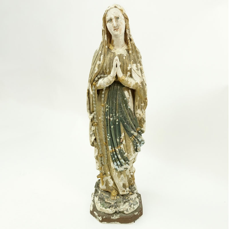 Old Polychrome Plaster Virgin Mary Idol.
