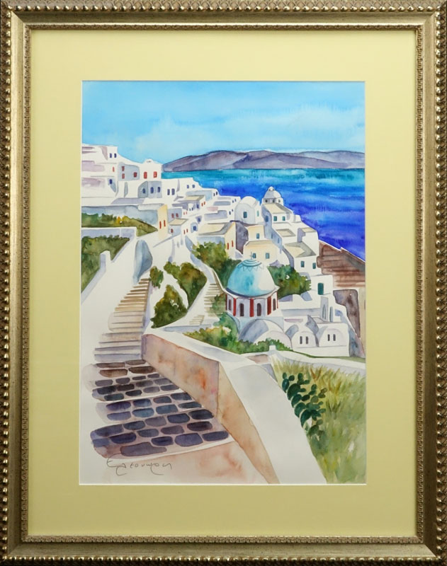 Two (2) Nicely Done Contemporary Watercolors "Overlooking The Sea" Signed. 