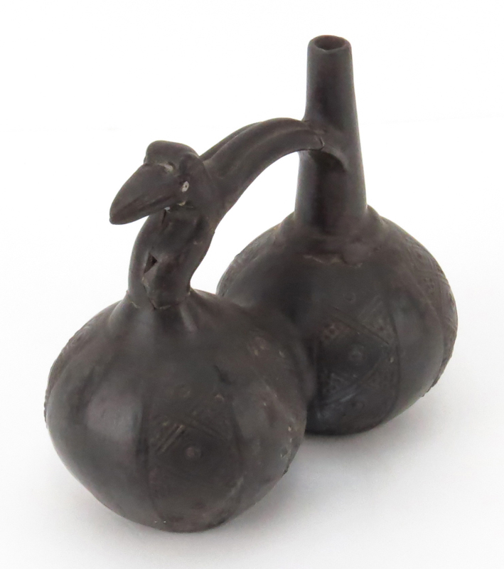 Pre Columbian or Later Chimu Inca Blackware Pottery Whistling Vase.