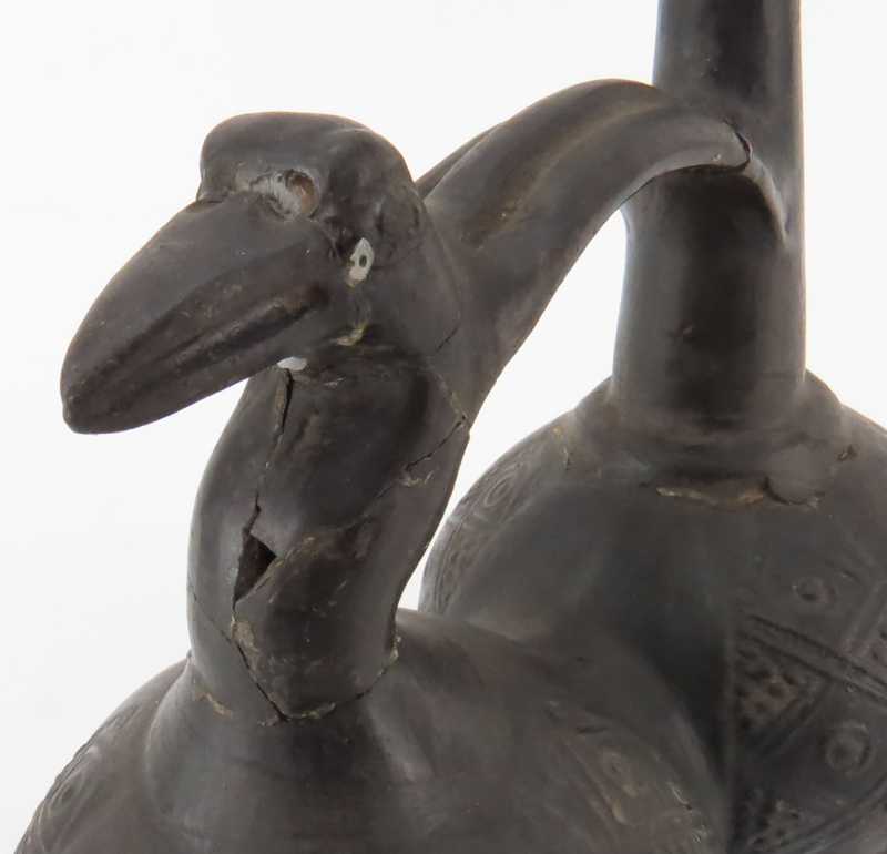 Pre Columbian or Later Chimu Inca Blackware Pottery Whistling Vase.