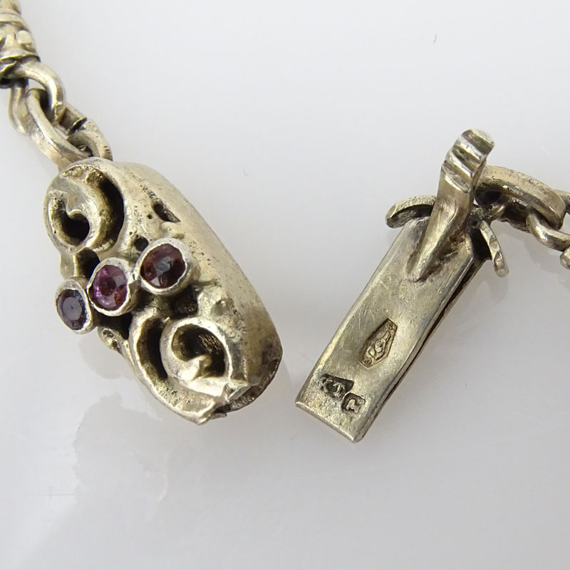 Antique Austro-Hungarian Emerald, Garnet, Pearl and Low Grade Silver Pendant Necklace. 