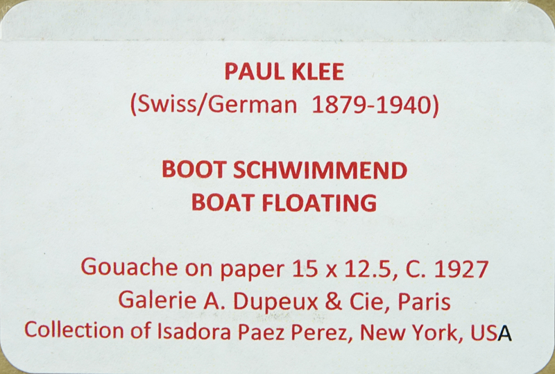 Attributed to: Paul Klee, Swiss/German (1879 - 1940) Gouache on paper "Boot Schwimmend/Boat Floating" 