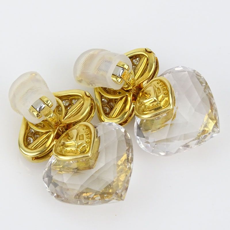 Marina B Italian Approx. 3.0 Carat Pave Set Round Brilliant Cut Diamond, Gemstone and 18 Karat Yellow Gold Ear clips.