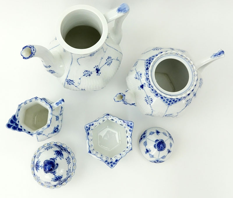 Four (4) Piece Royal Copenhagen Blue Lace Coffee/Tea Set.