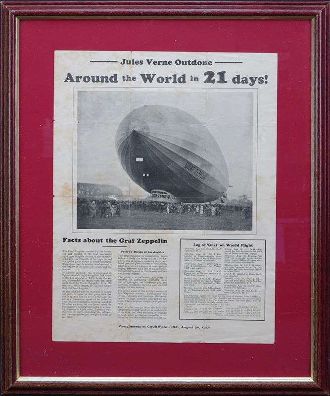 1929 Graf Zeppelin Ad. Compliments of GOODWEAR, Inc August 30, 1929. 