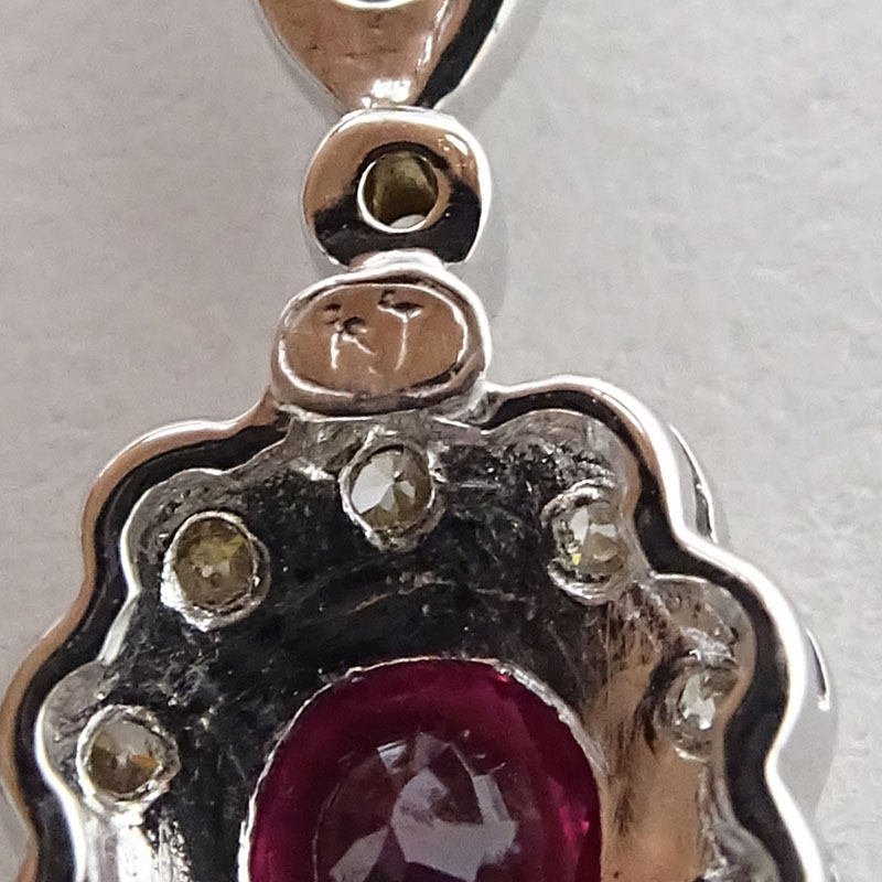 Edwardian style Diamond, Ruby and 18 Karat White Gold Pendant Necklace. 