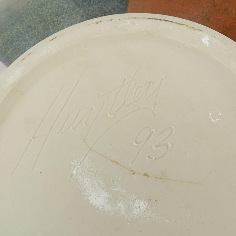 Large Huntley Drip Glaze Pottery Centerpiece Bowl.