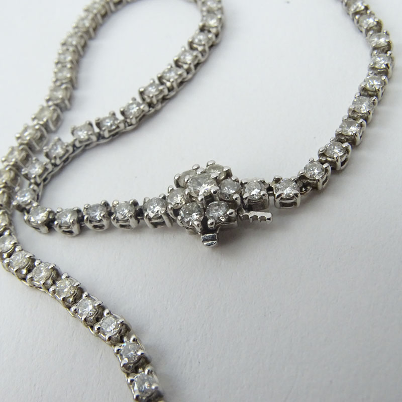 Vintage Approx. 19.0-20.0 Carat Round Brilliant, Pear and Baguette Diamond and 14K White Gold Pendant Necklace. 