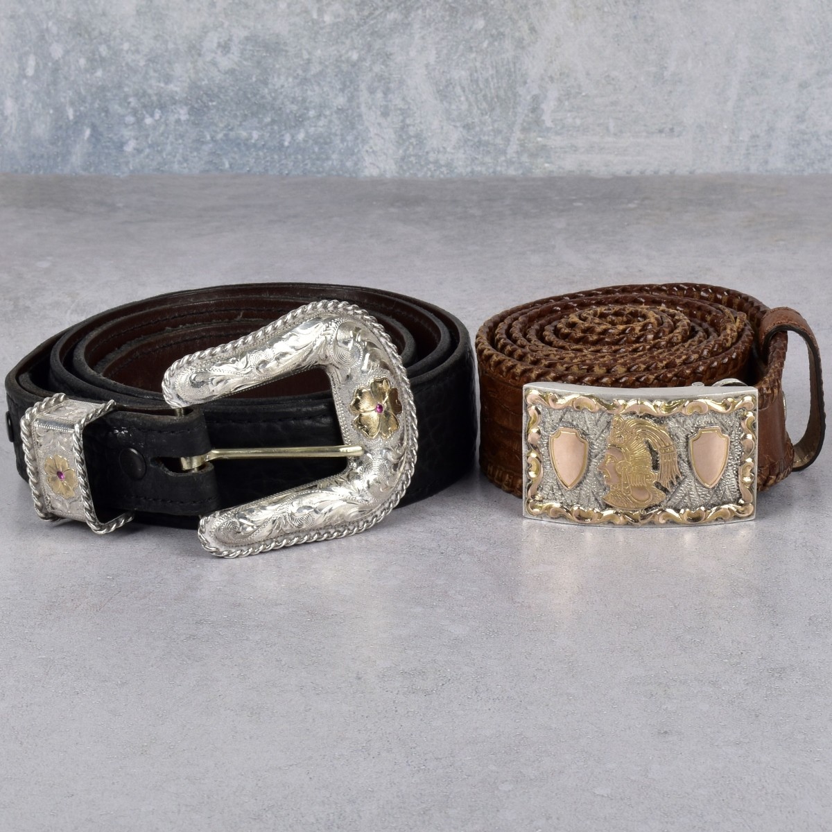 Leather Belts/Sterling & Gold Buckles