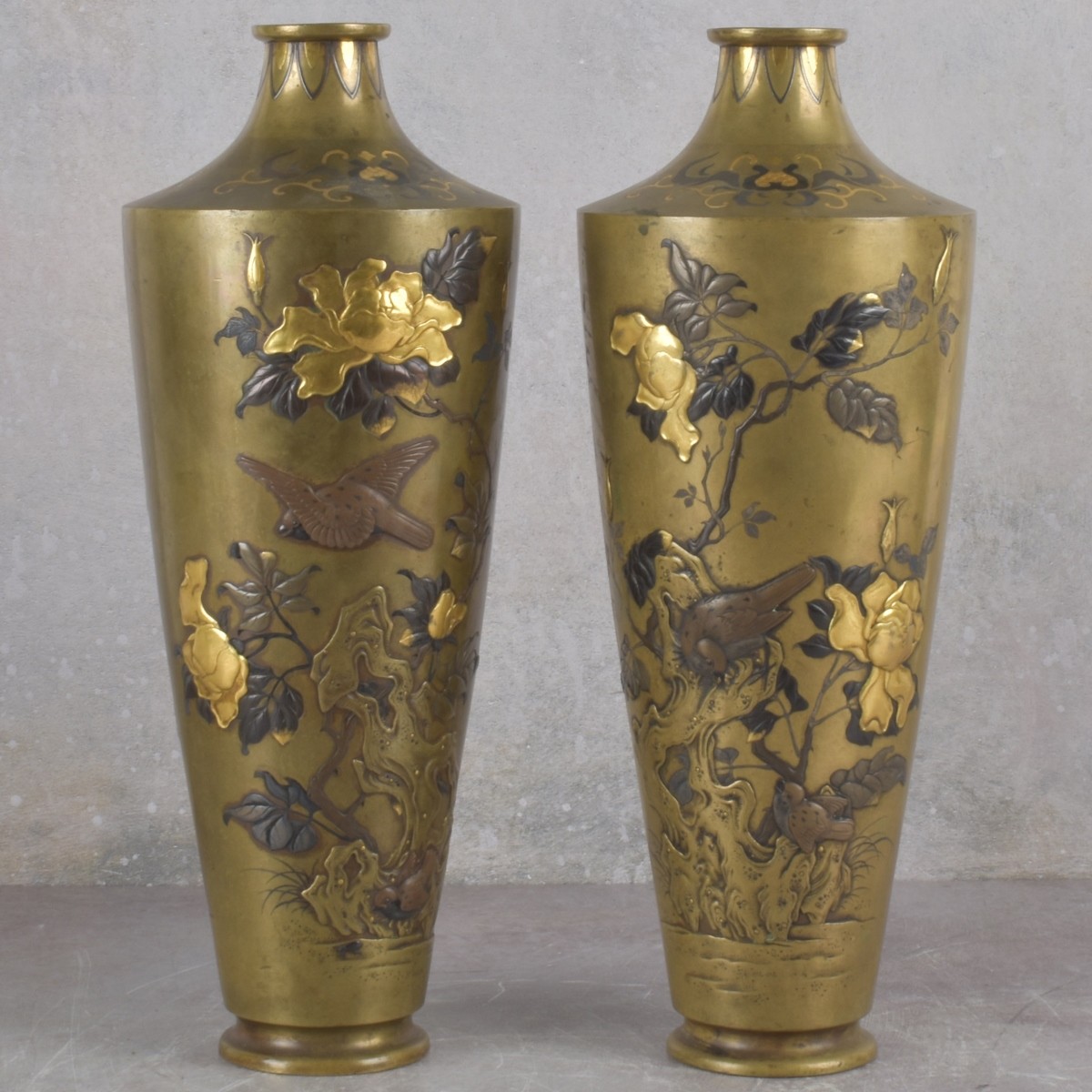 Japanese Mixed Metal Vases