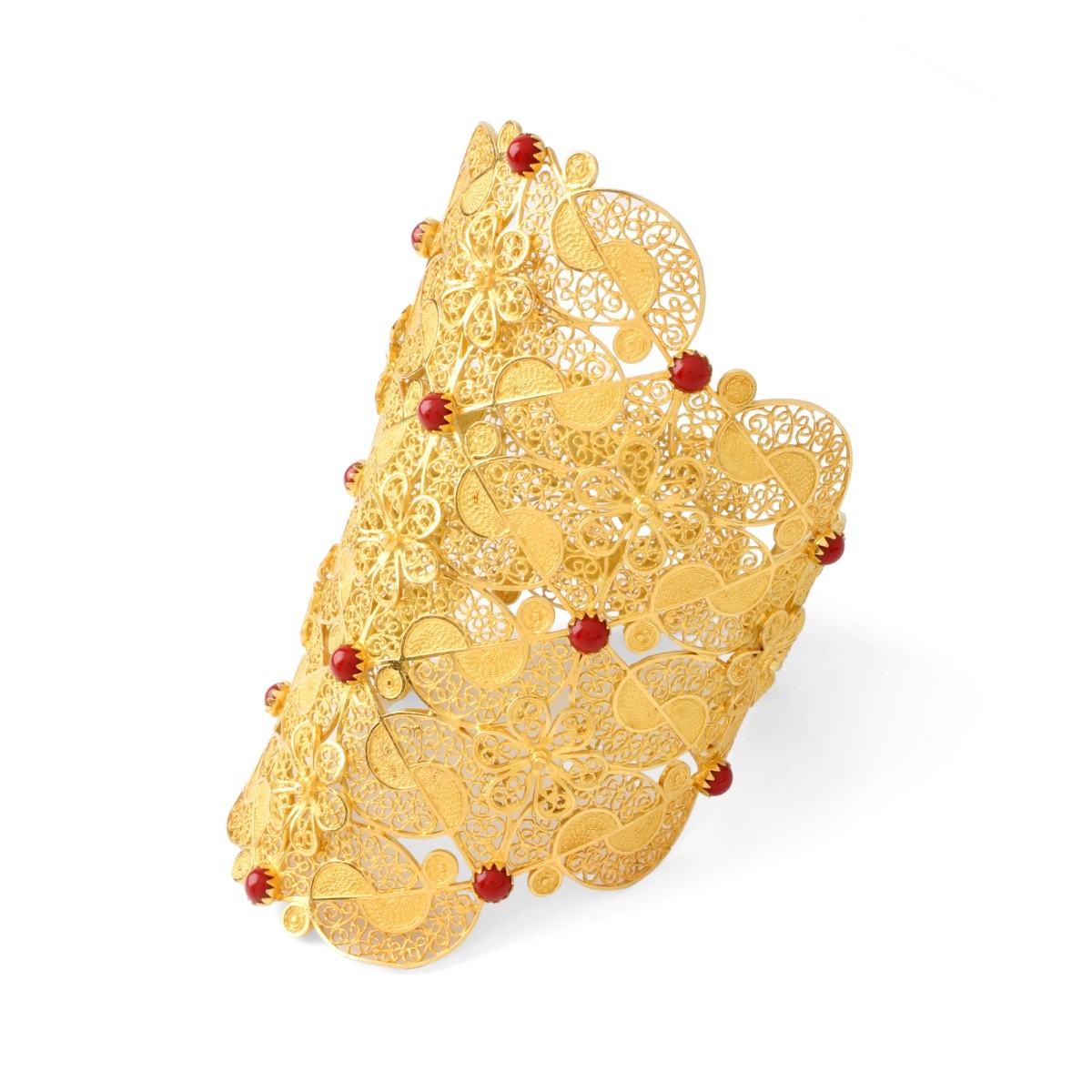 18K and Red Coral Cuff Bracelet