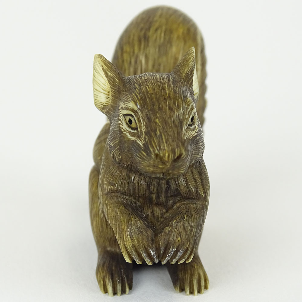 19th Century Japanese Carved Netsuke Depicting a Squirrel.