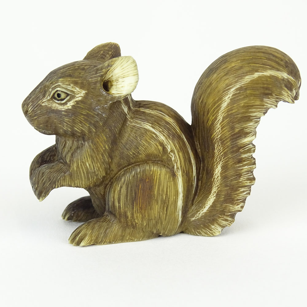 19th Century Japanese Carved Netsuke Depicting a Squirrel.