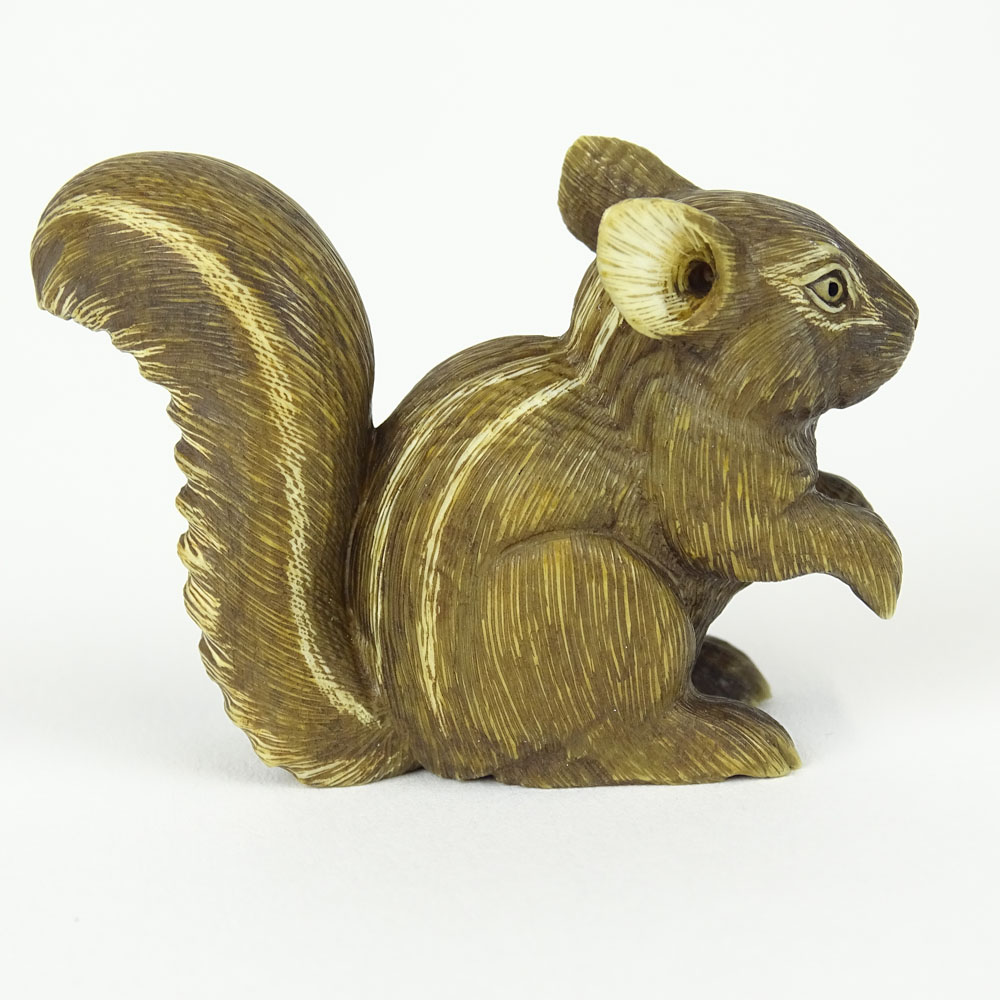 19th Century Japanese Carved Netsuke Depicting a Squirrel.