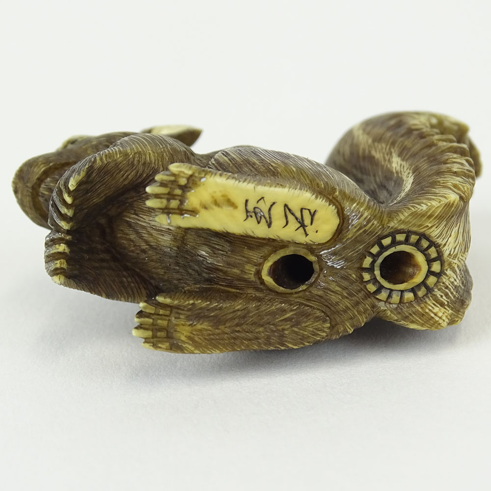 19th Century Japanese Carved Netsuke Depicting a Squirrel.