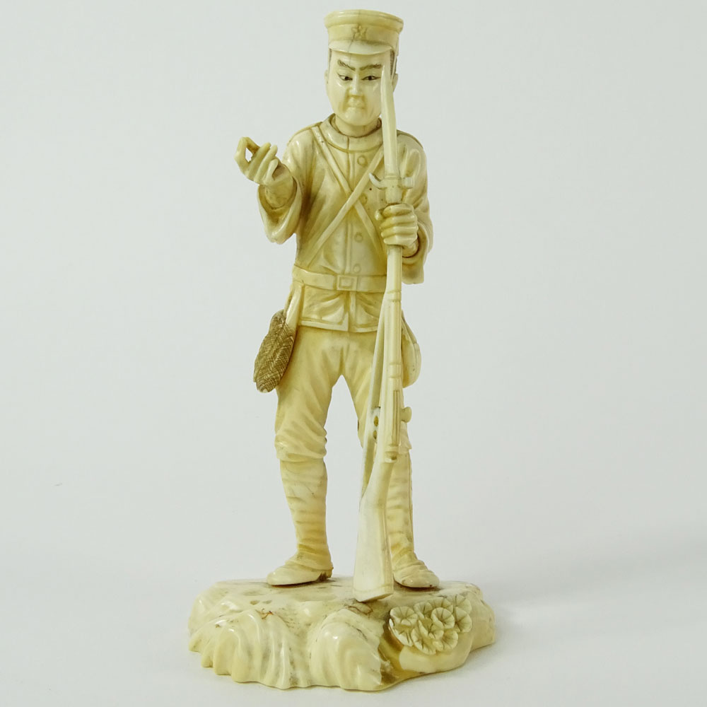 Japanese Carved Ivory Soldier Figure. Signed.