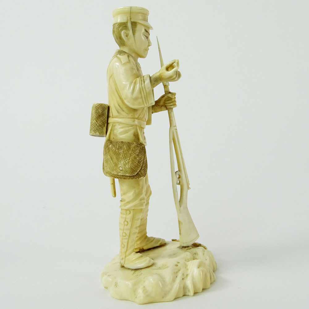 Japanese Carved Ivory Soldier Figure. Signed.