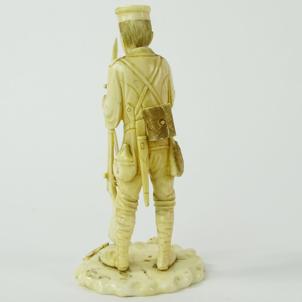 Japanese Carved Ivory Soldier Figure. Signed.