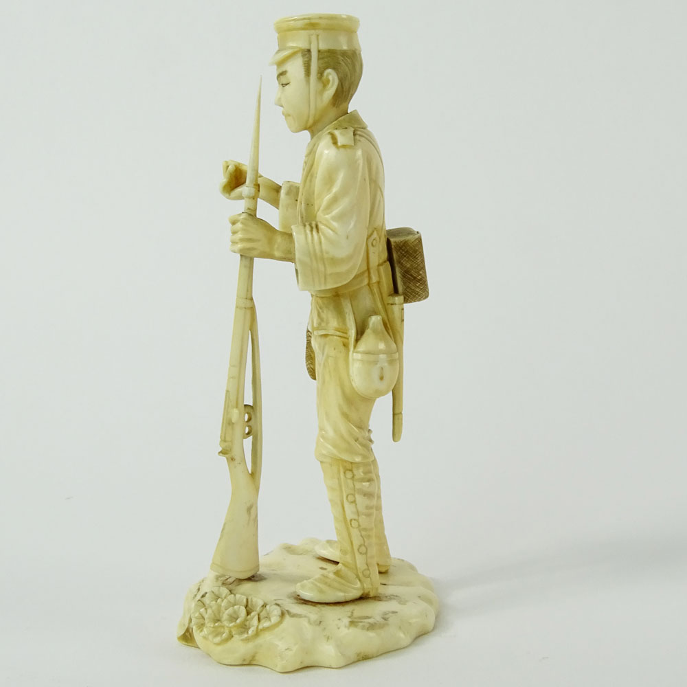 Japanese Carved Ivory Soldier Figure. Signed.