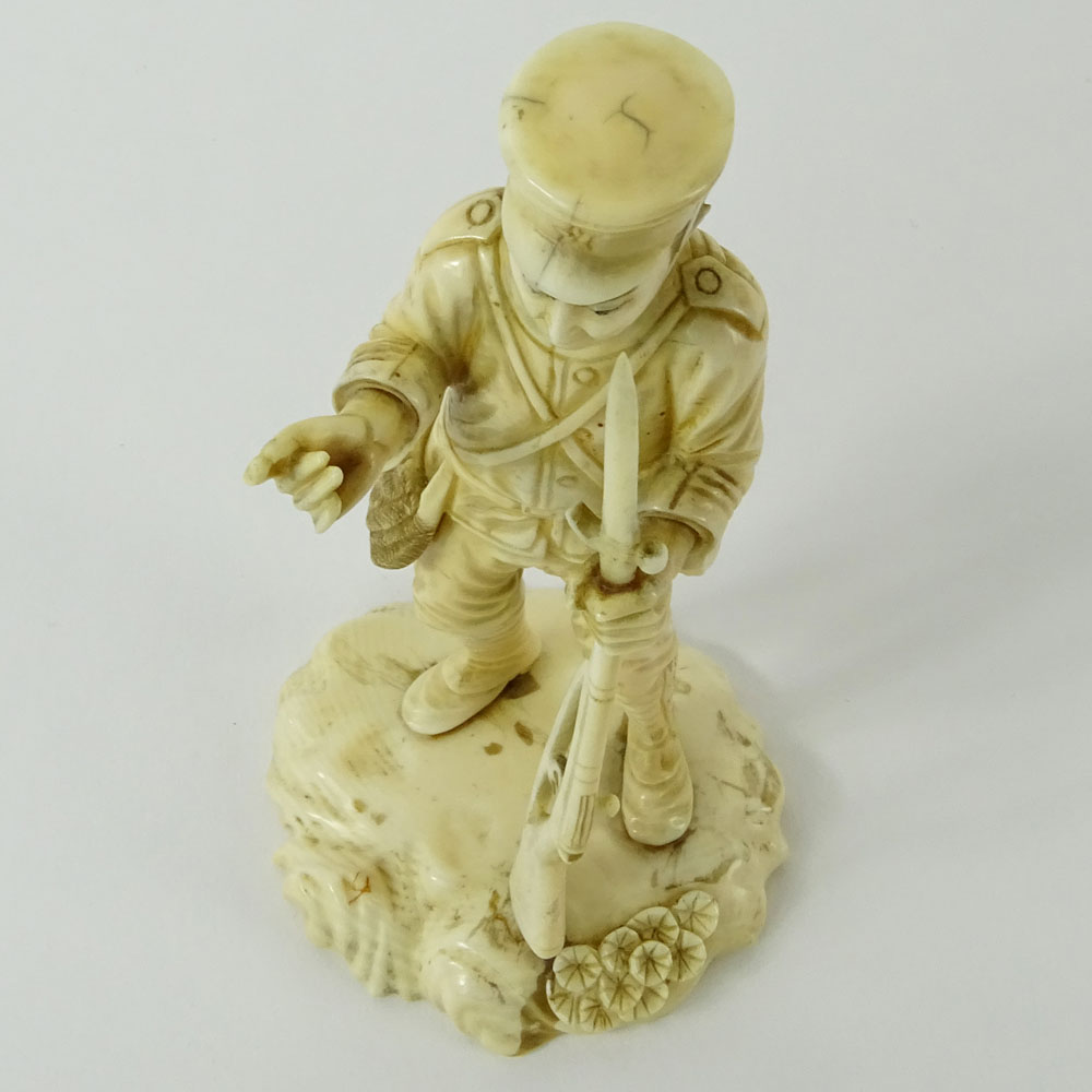 Japanese Carved Ivory Soldier Figure. Signed.