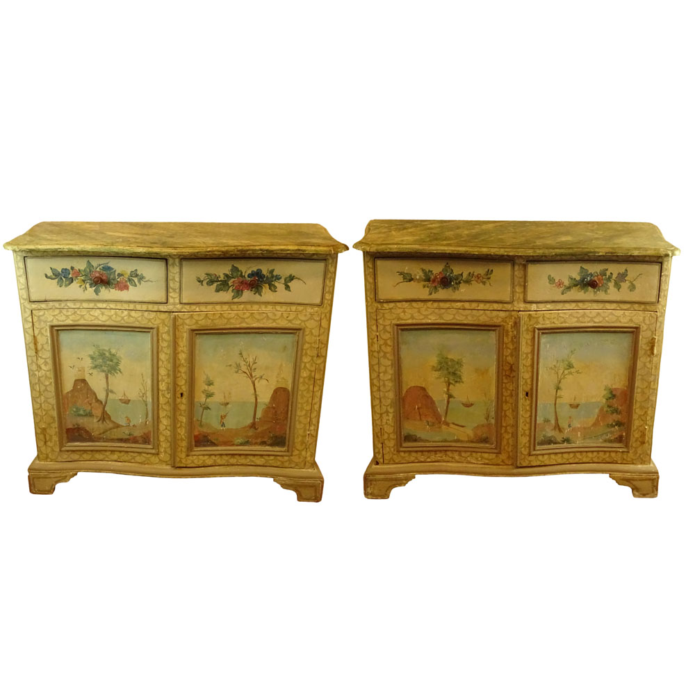 Pair of 19th Century Probably Italian Distressed Painted 2 Door, 2 Drawer