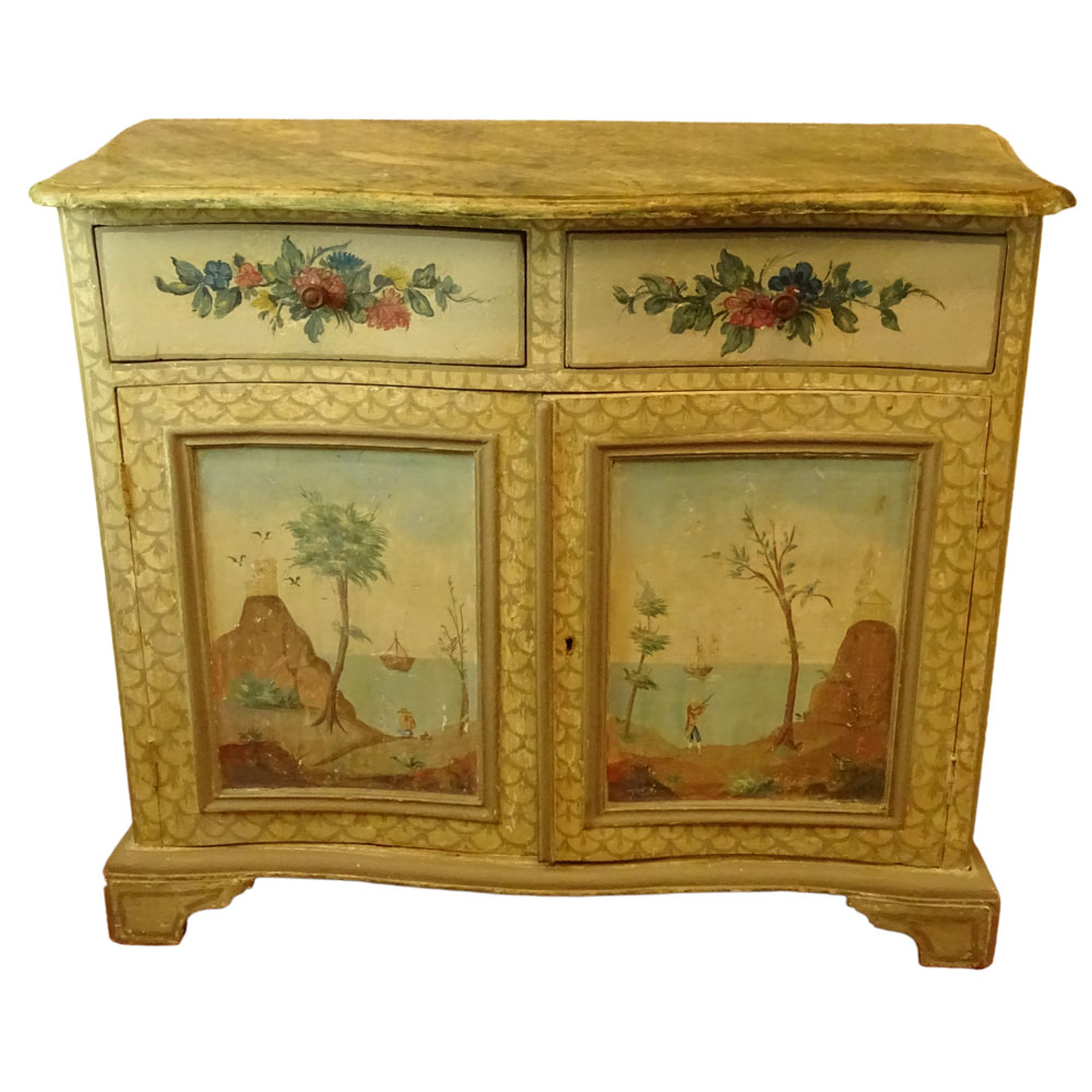 Pair of 19th Century Probably Italian Distressed Painted 2 Door, 2 Drawer