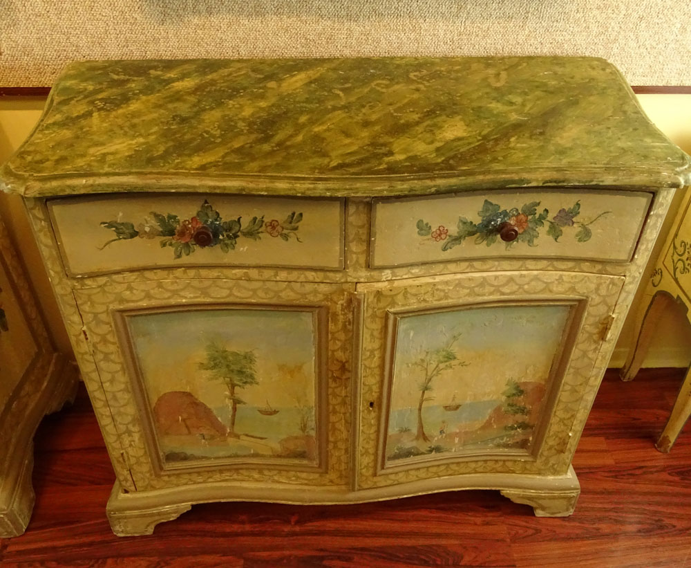 Pair of 19th Century Probably Italian Distressed Painted 2 Door, 2 Drawer