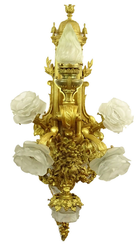 Large and Heavy French Gilt Bronze Six (6) Light Sconces