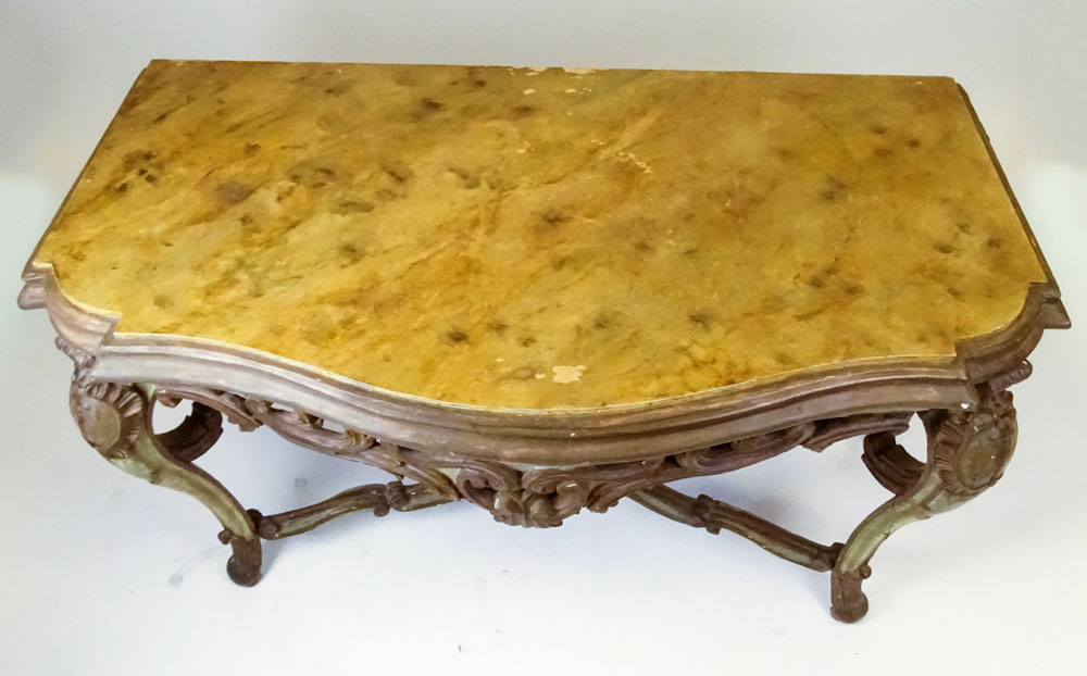 Large 19th Century Italian carved and distress painted wood console.