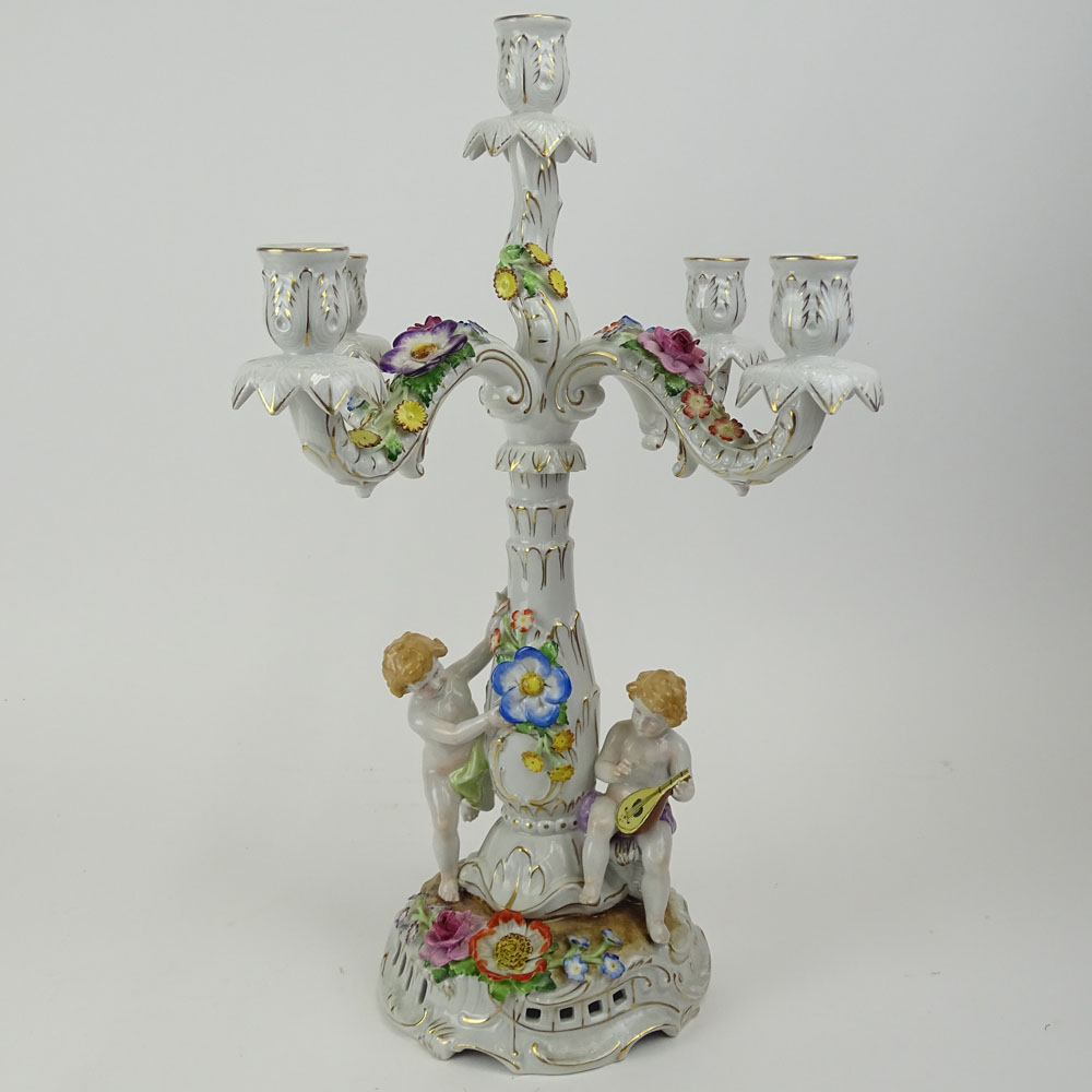 Vintage Von Schierholz Dresden Porcelain Figural 5 Light Candelabra. .