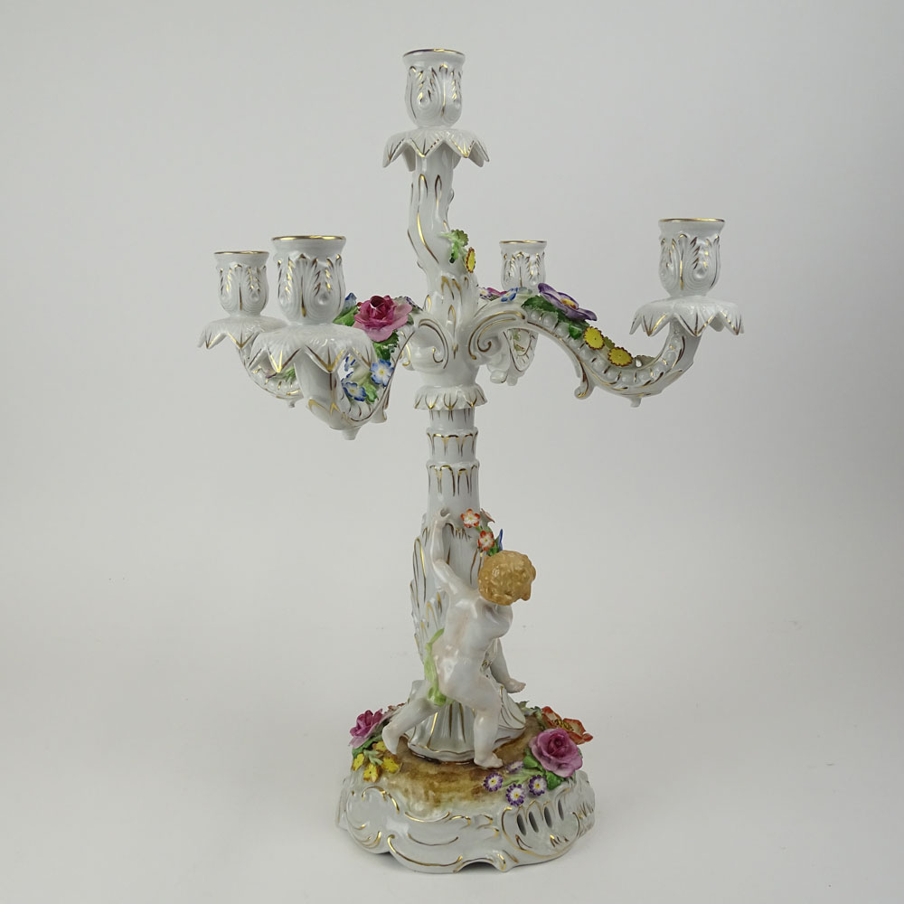 Vintage Von Schierholz Dresden Porcelain Figural 5 Light Candelabra. .