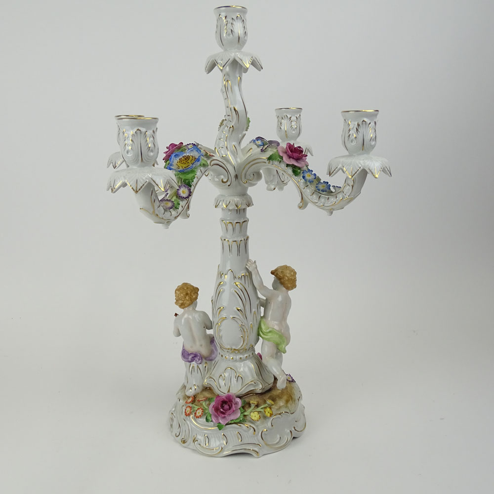 Vintage Von Schierholz Dresden Porcelain Figural 5 Light Candelabra. .