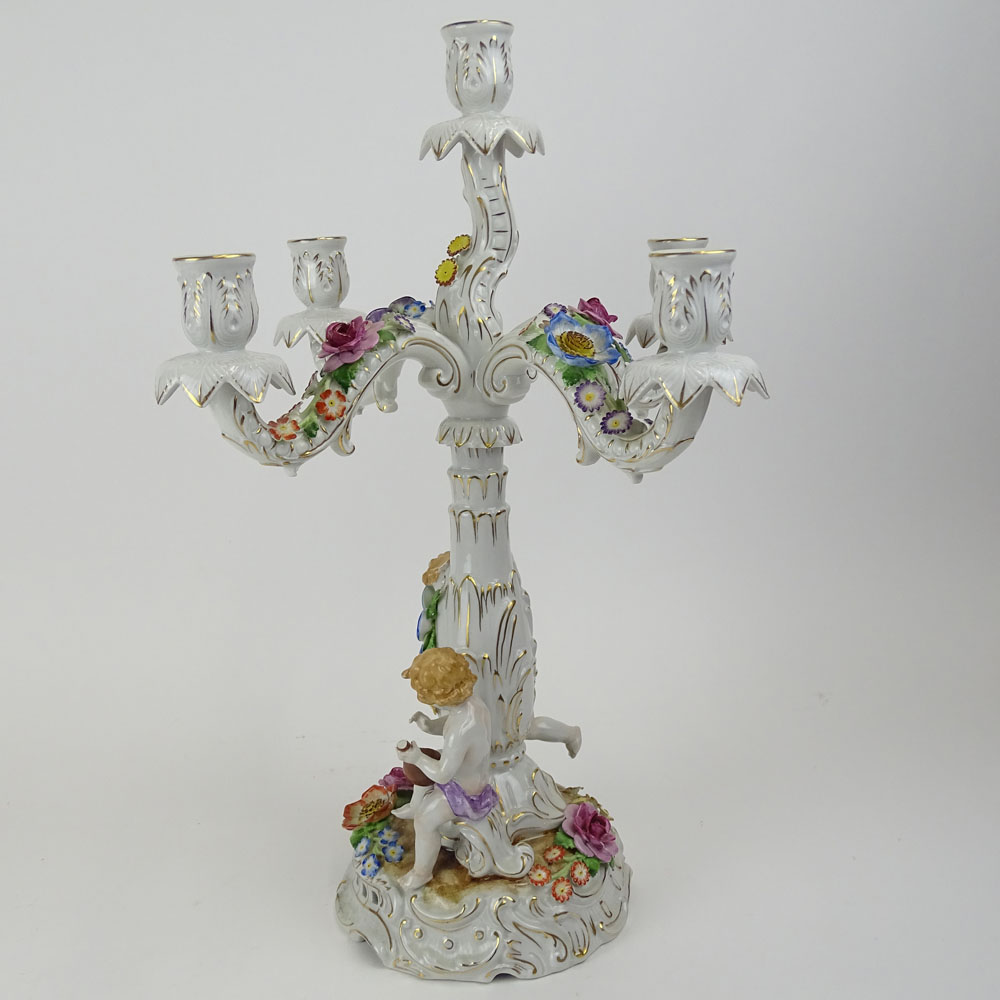 Vintage Von Schierholz Dresden Porcelain Figural 5 Light Candelabra. .